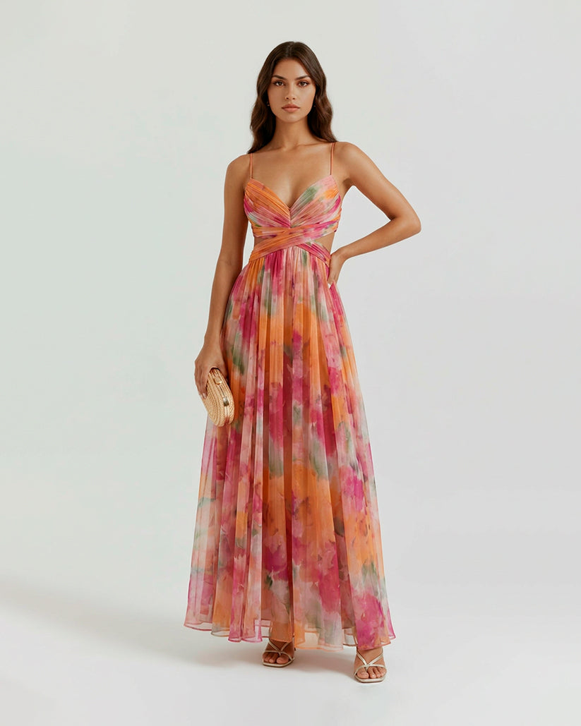 Claudia™ - Vestido de Gala en Gasa con Estampado Floral