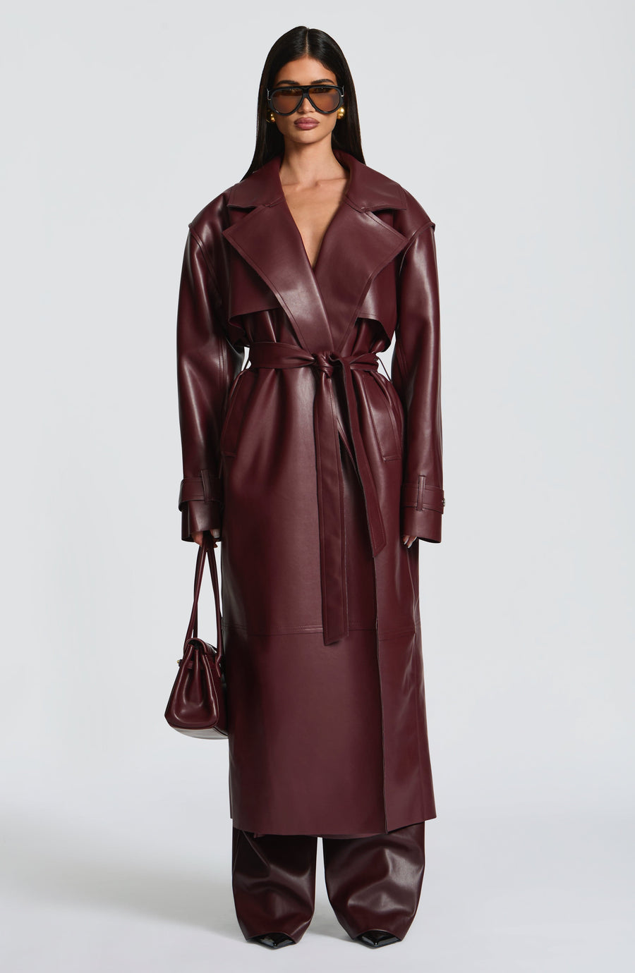 Elena™ - Gabardina de Piel Sintética en Tono Ciruela
