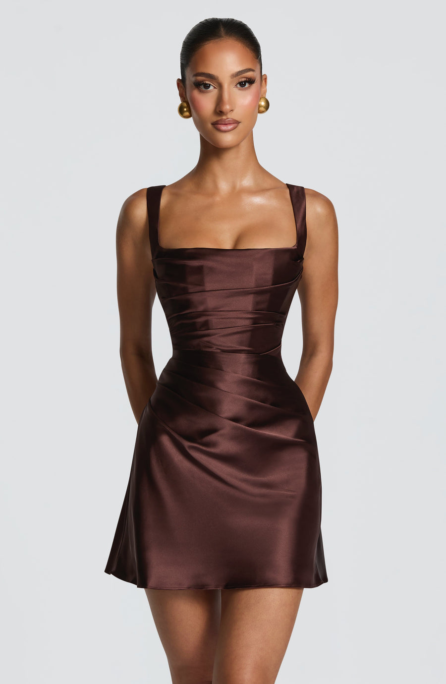 Calanthe™ - Vestido Mini en Satén Plum Brown