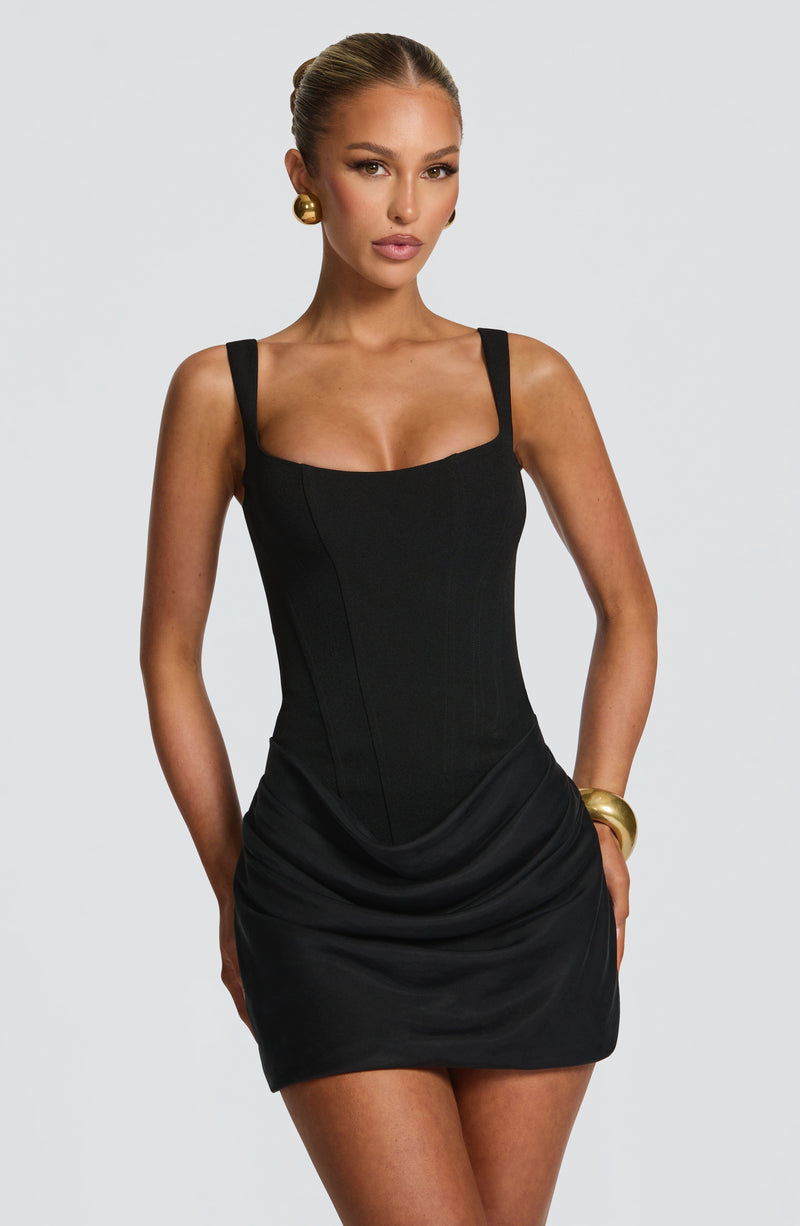 Lucía™ - Vestido Mini en Crêpe y Lyocell Negro Icónico
