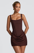Regina™ - Vestido Mini en Crêpe y Lyocell Marrón Ciruela