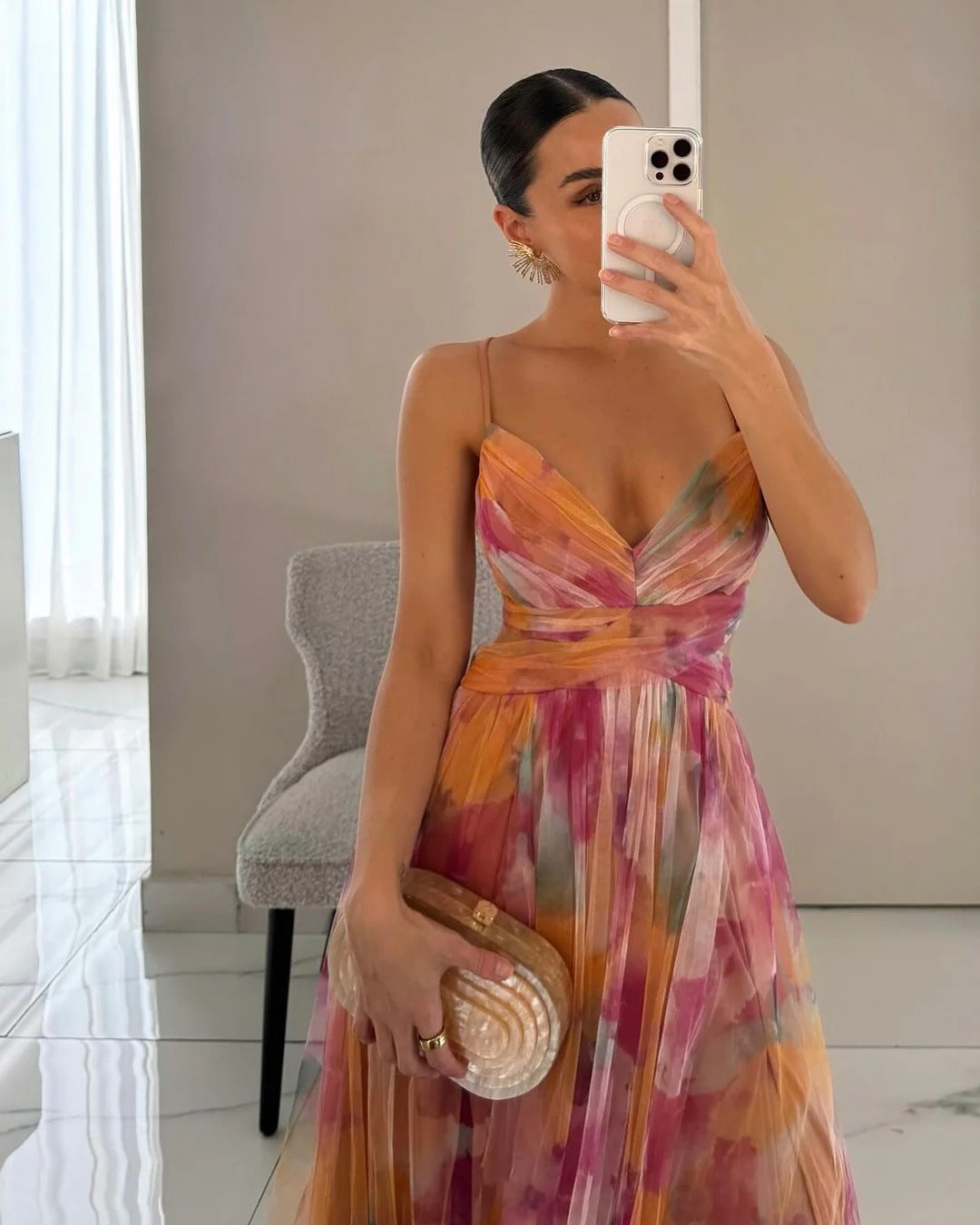 Claudia™ - Vestido de Gala en Gasa con Estampado Floral