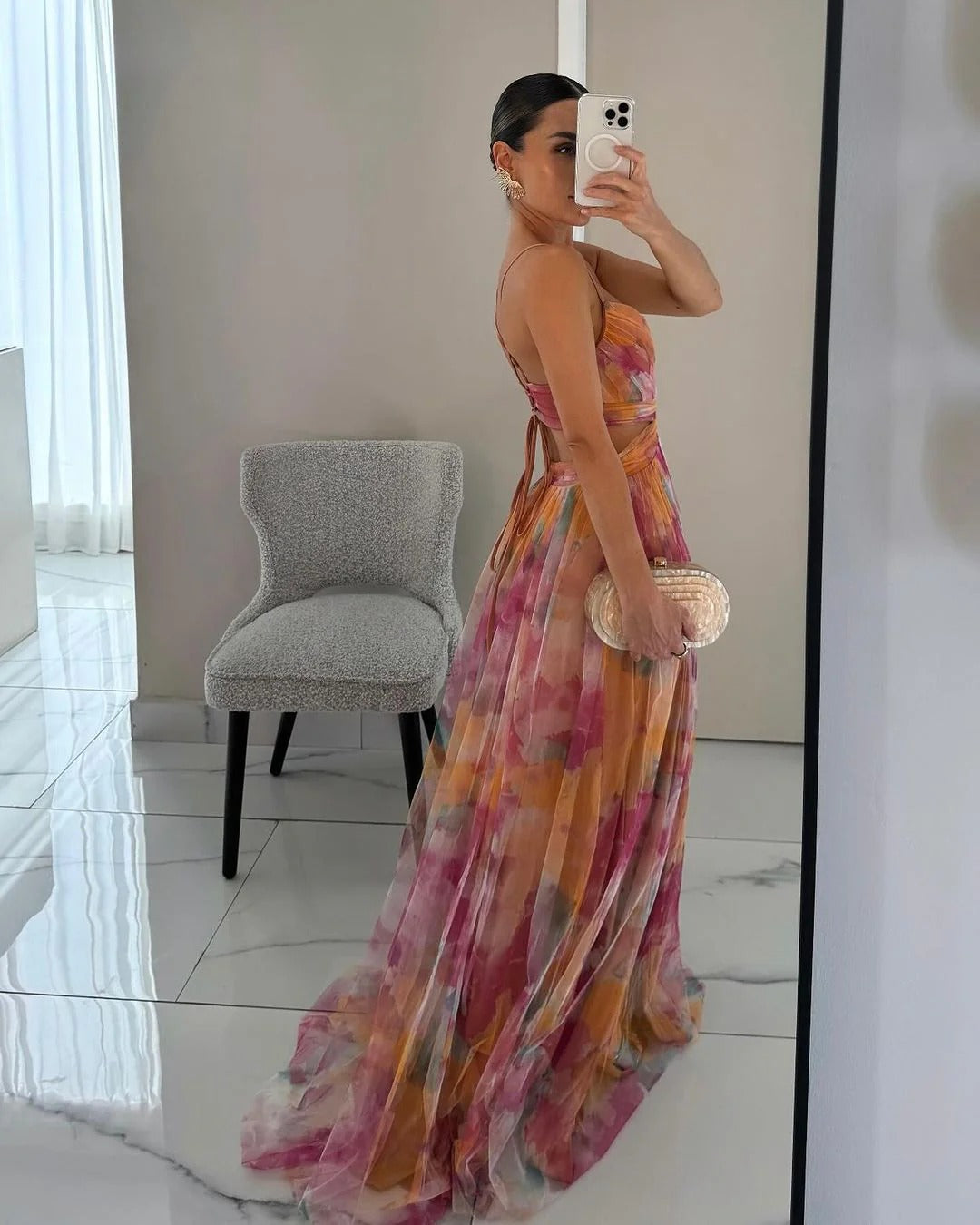 Claudia™ - Vestido de Gala en Gasa con Estampado Floral