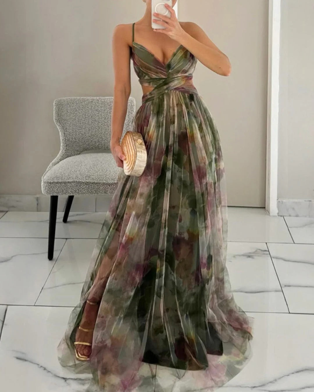 Claudia™ - Vestido de Gala en Gasa con Estampado Floral