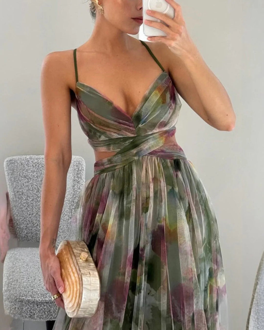 Claudia™ - Vestido de Gala en Gasa con Estampado Floral