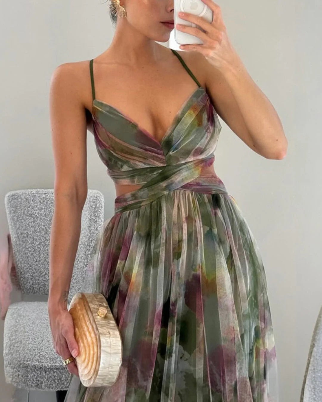 Claudia™ - Vestido de Gala en Gasa con Estampado Floral