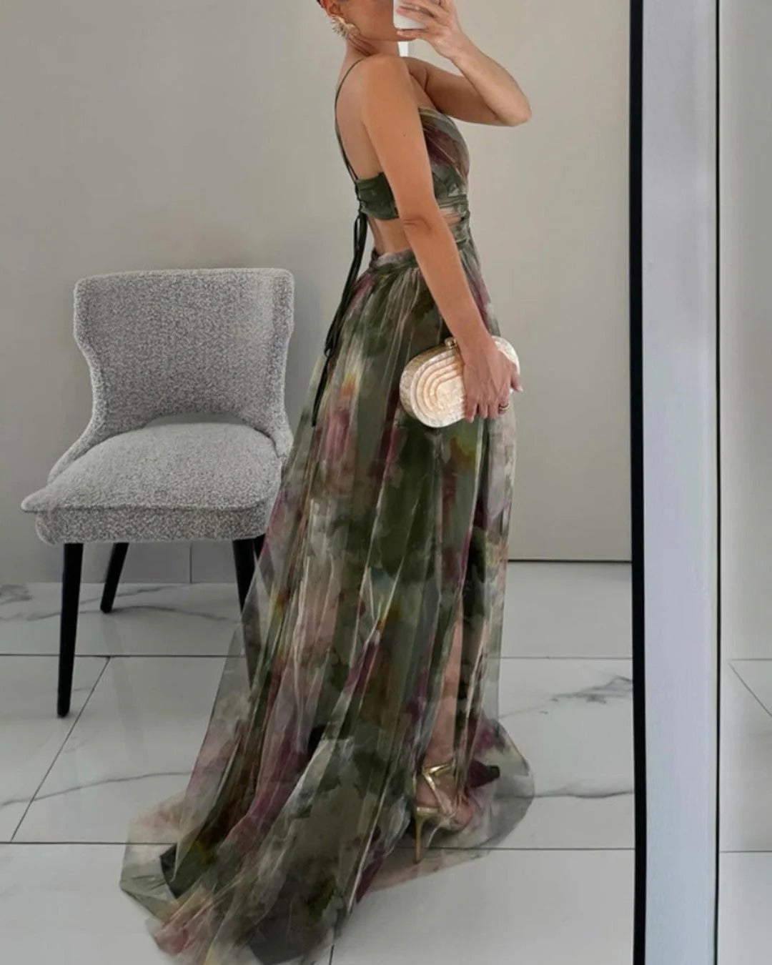 Claudia™ - Vestido de Gala en Gasa con Estampado Floral