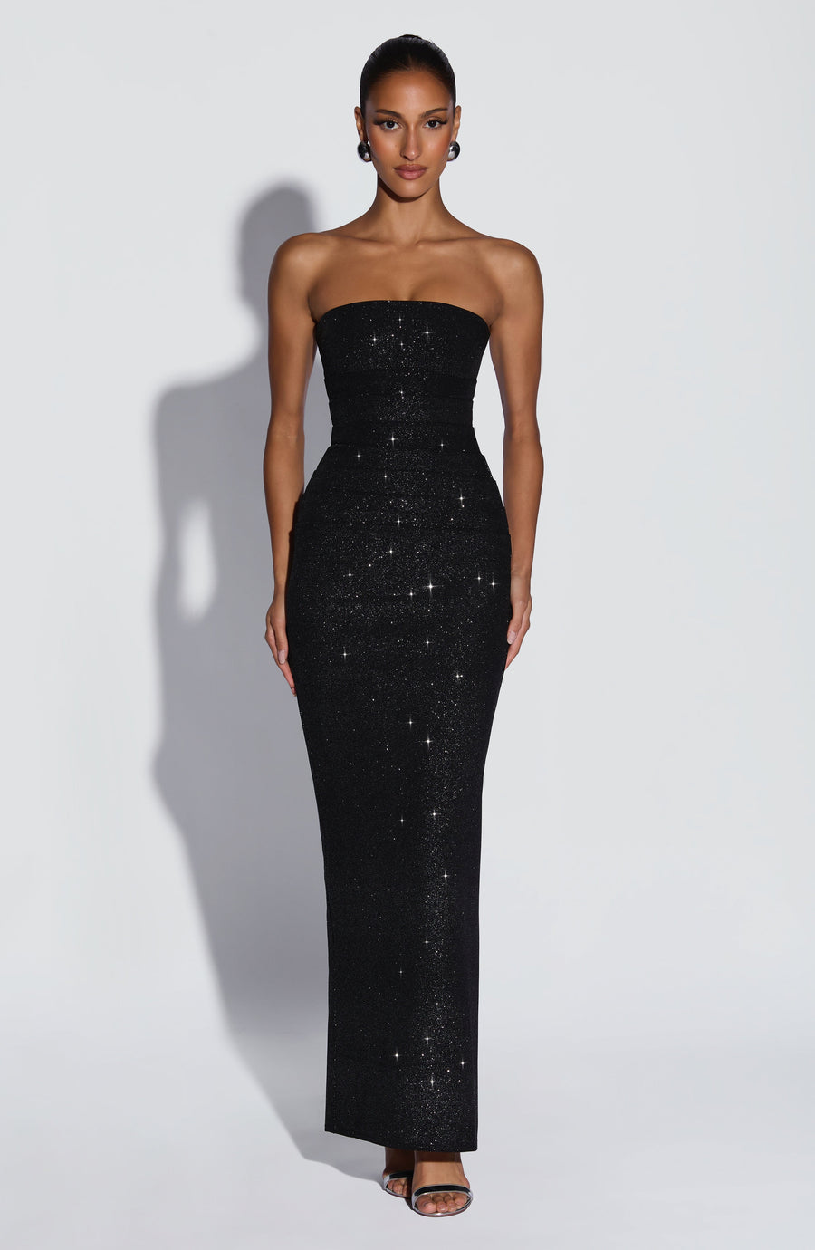 Valentina™ - Vestido de Gala en Crêpe Negro Brillo Couture