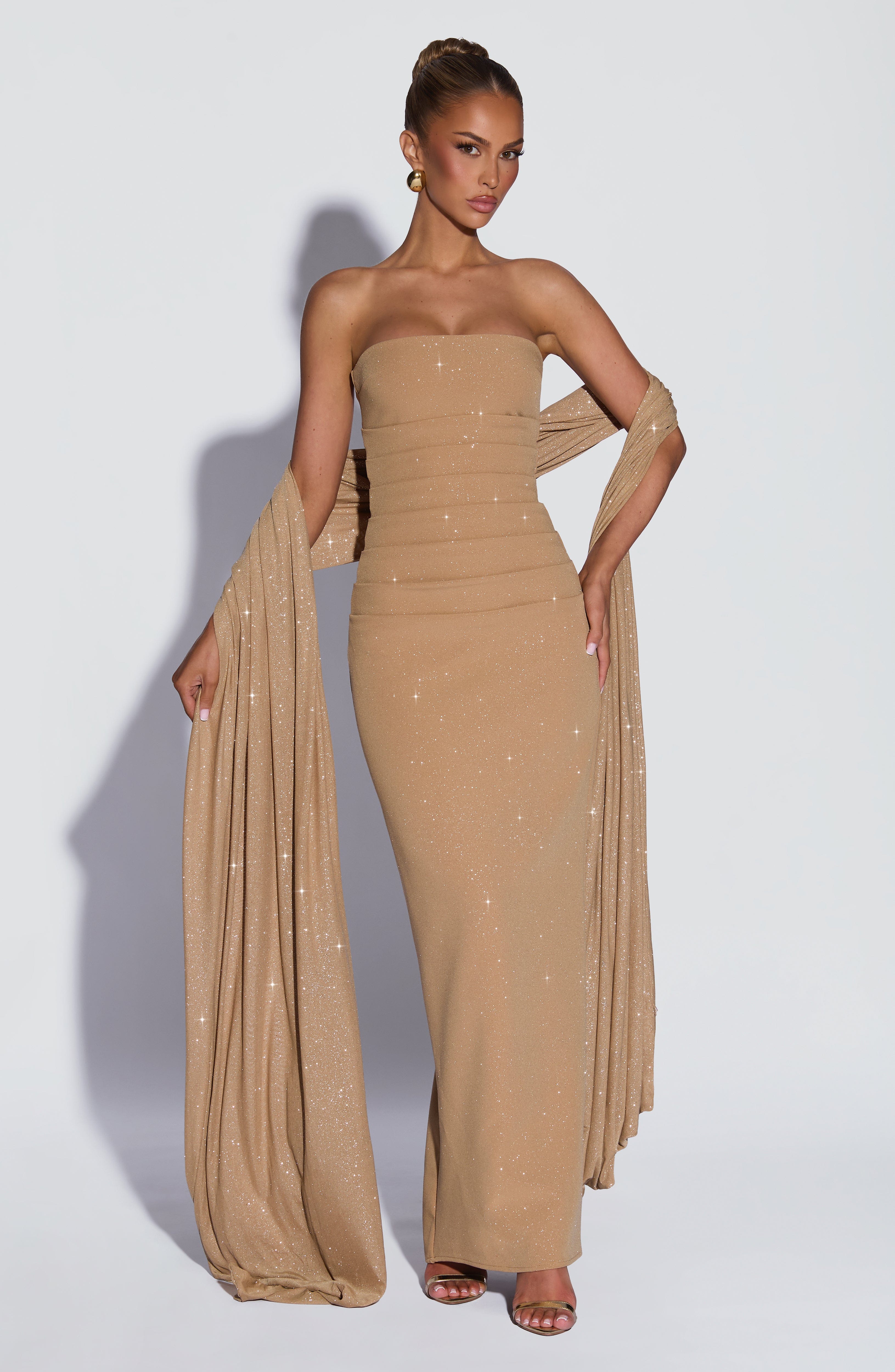Isabella™ - Vestido de Gala en Crêpe Oro Luminoso