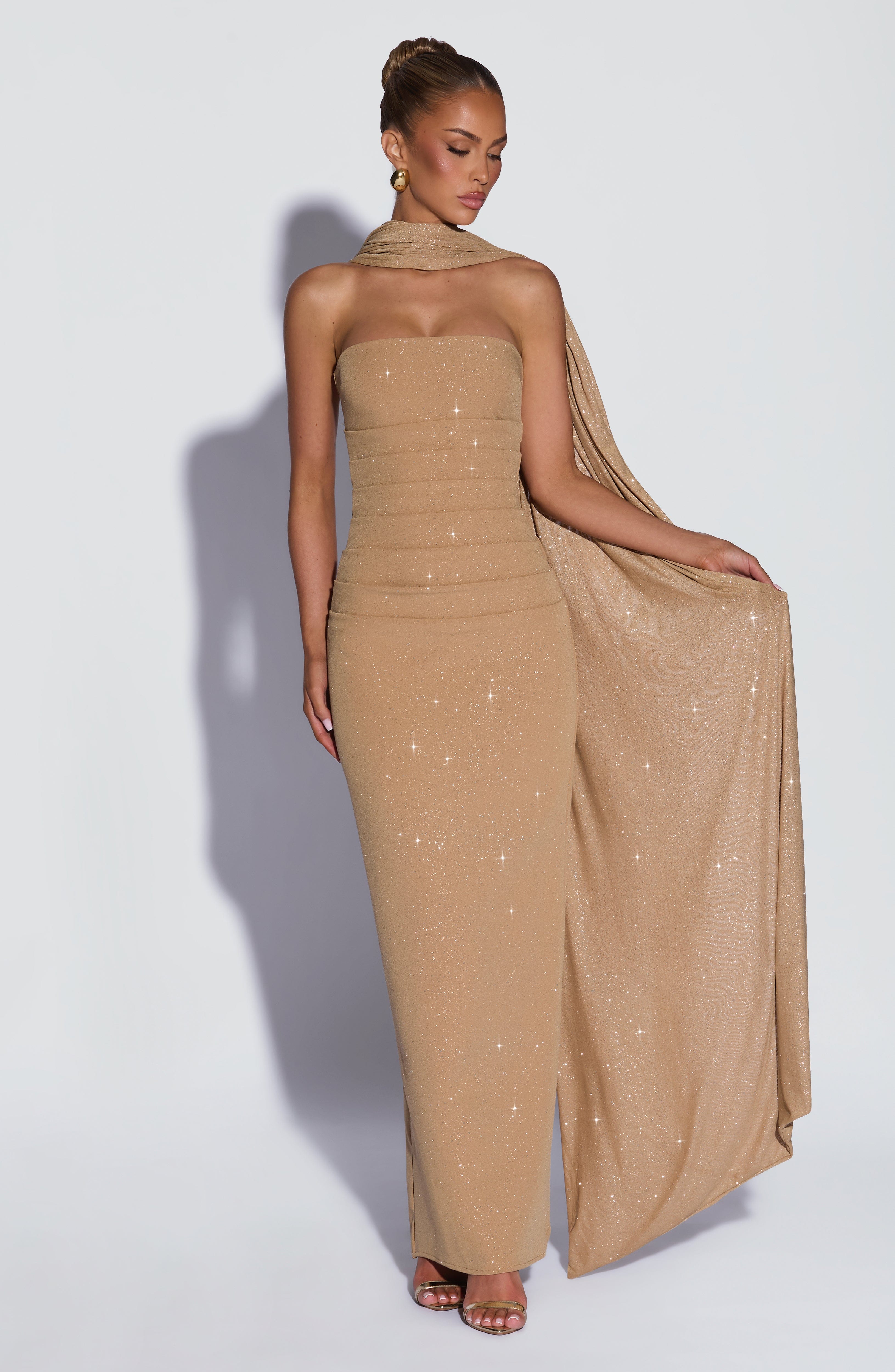 Isabella™ - Vestido de Gala en Crêpe Oro Luminoso