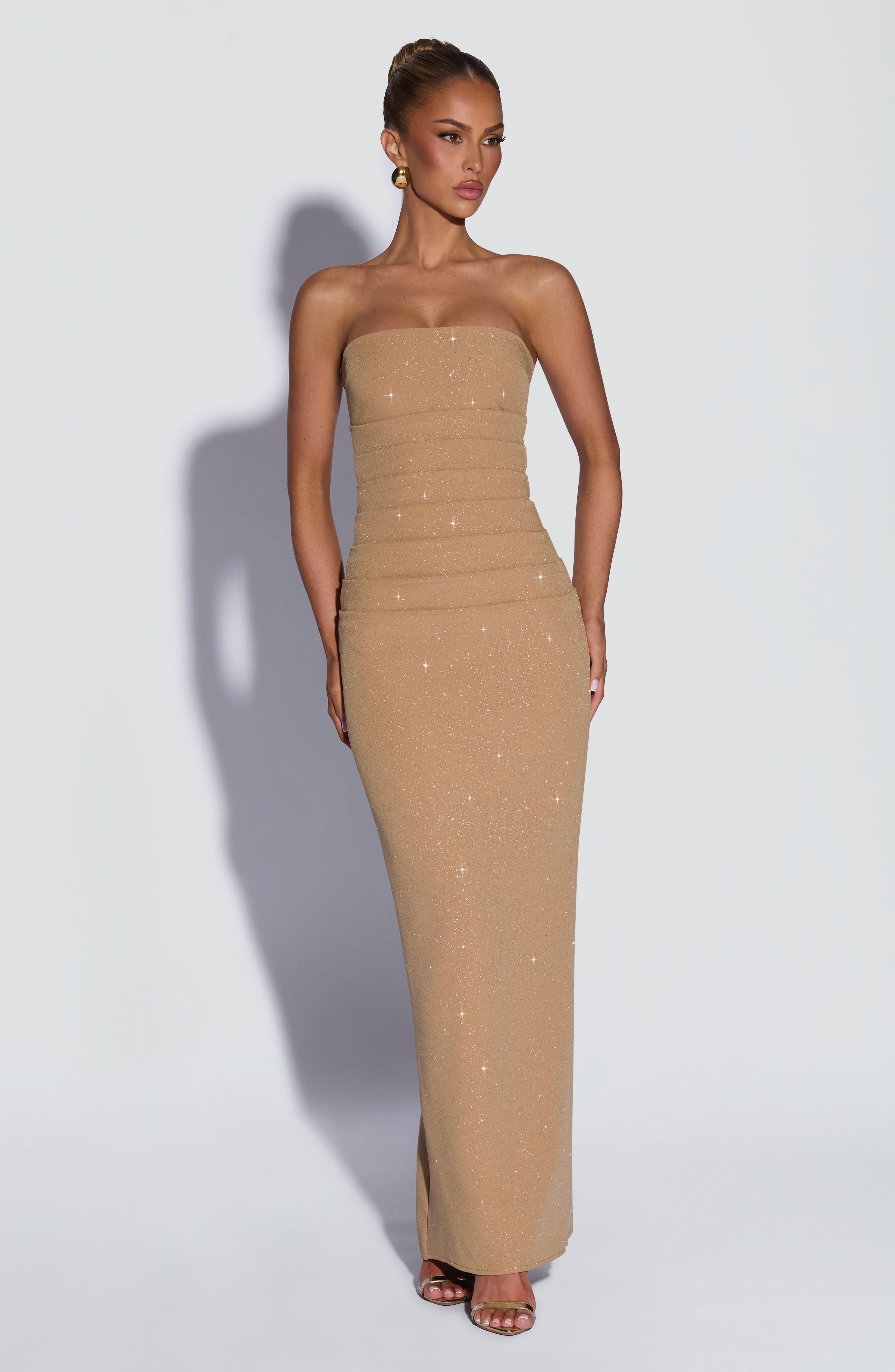 Isabella™ - Vestido de Gala en Crêpe Oro Luminoso