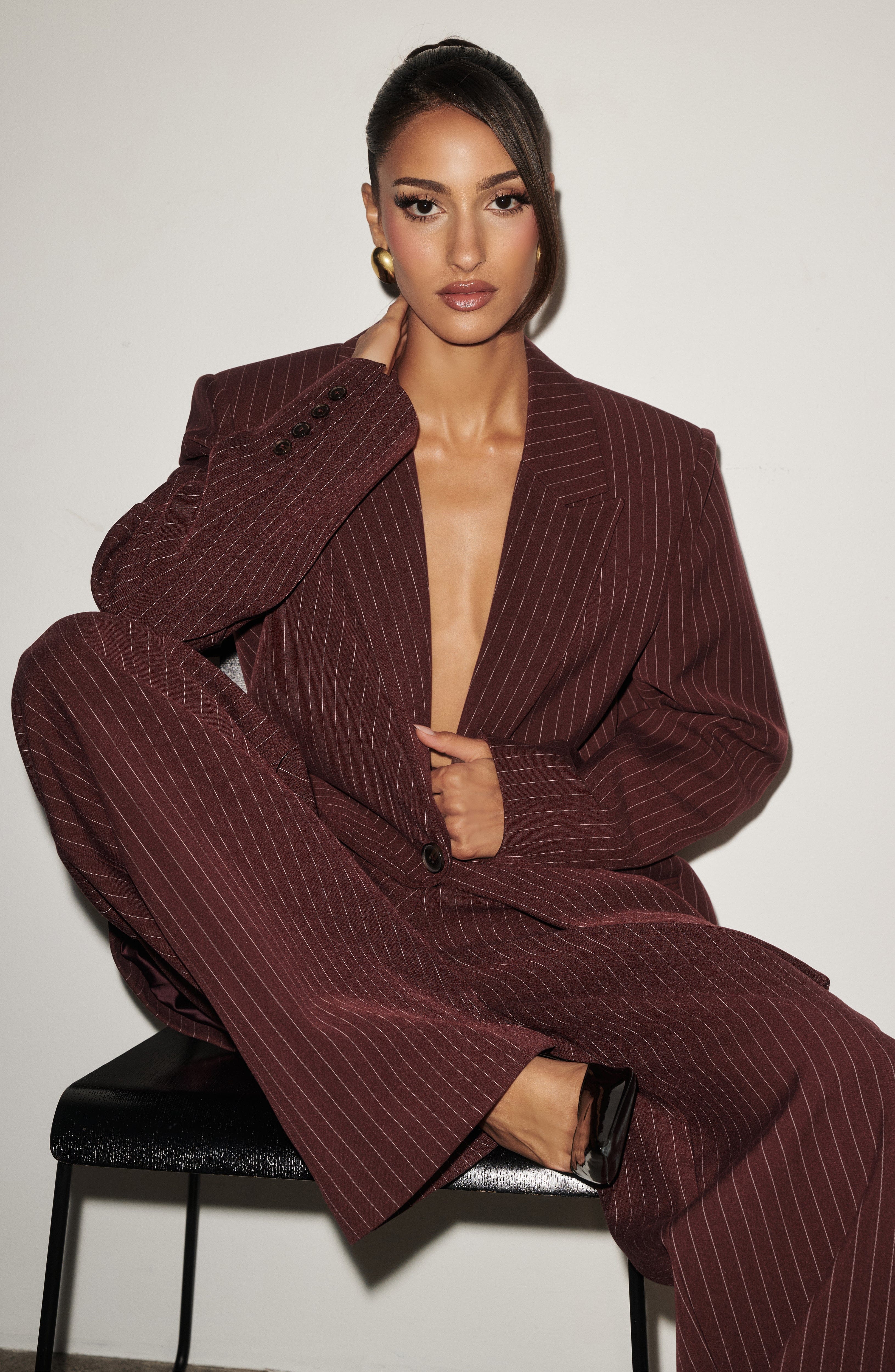Carmen™ - Blazer Sastre en Burdeos con Raya Diplomática