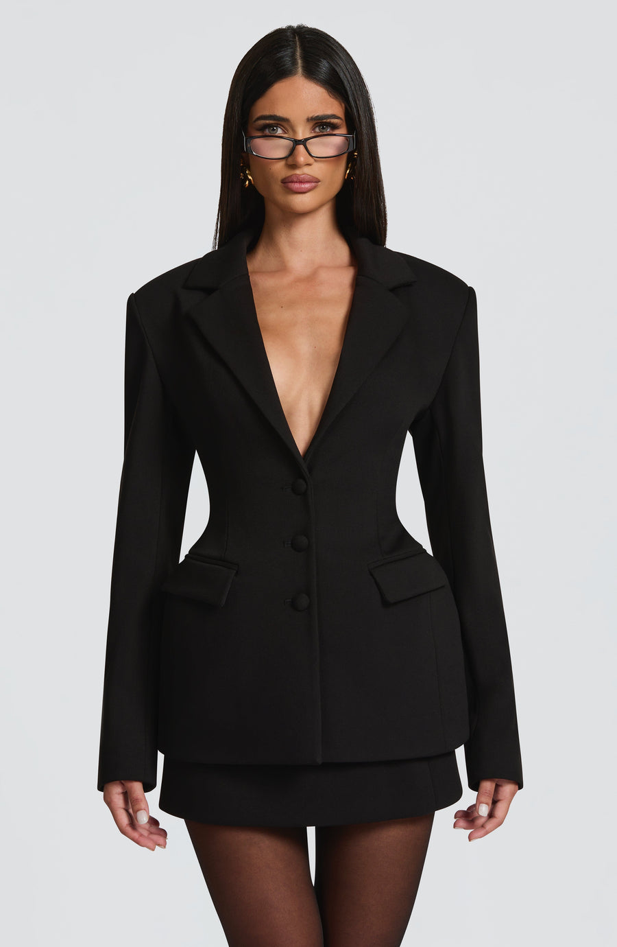 Paula™ - Blazer Sastre Negra de Silueta Esculpida