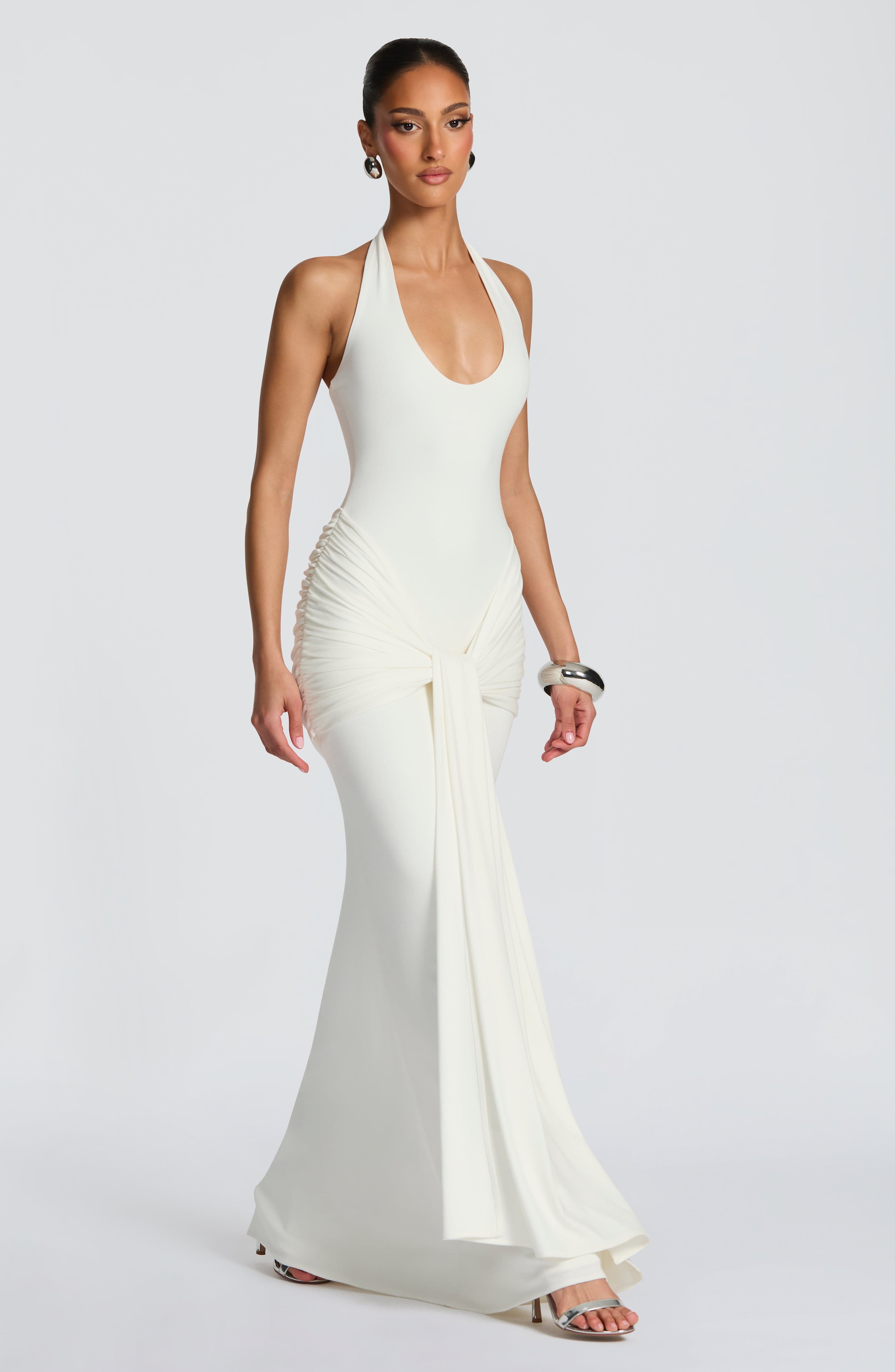 Camila™ - Vestido de Gala Marfil en Jersey de Lujo