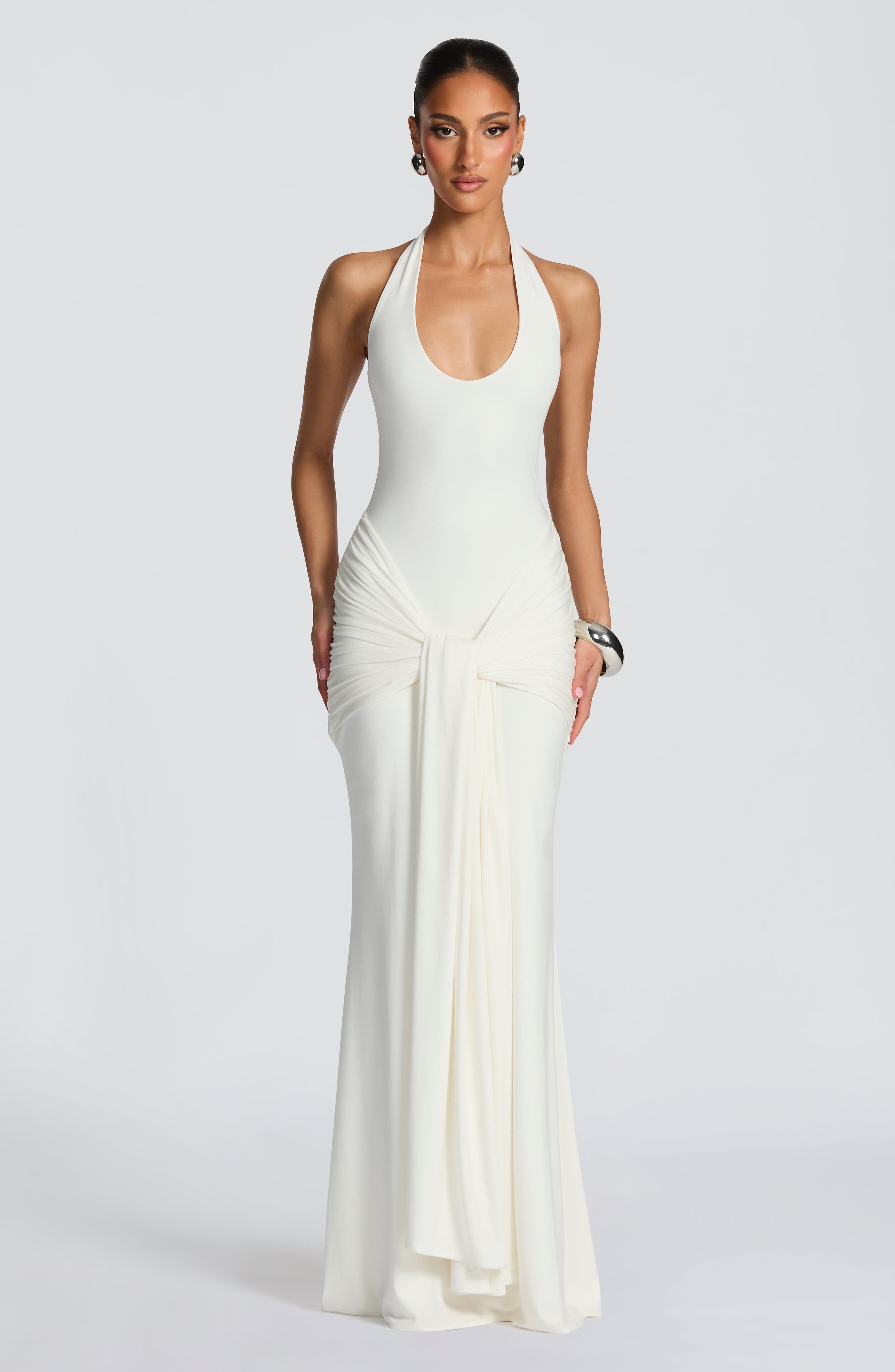 Camila™ - Vestido de Gala Marfil en Jersey de Lujo
