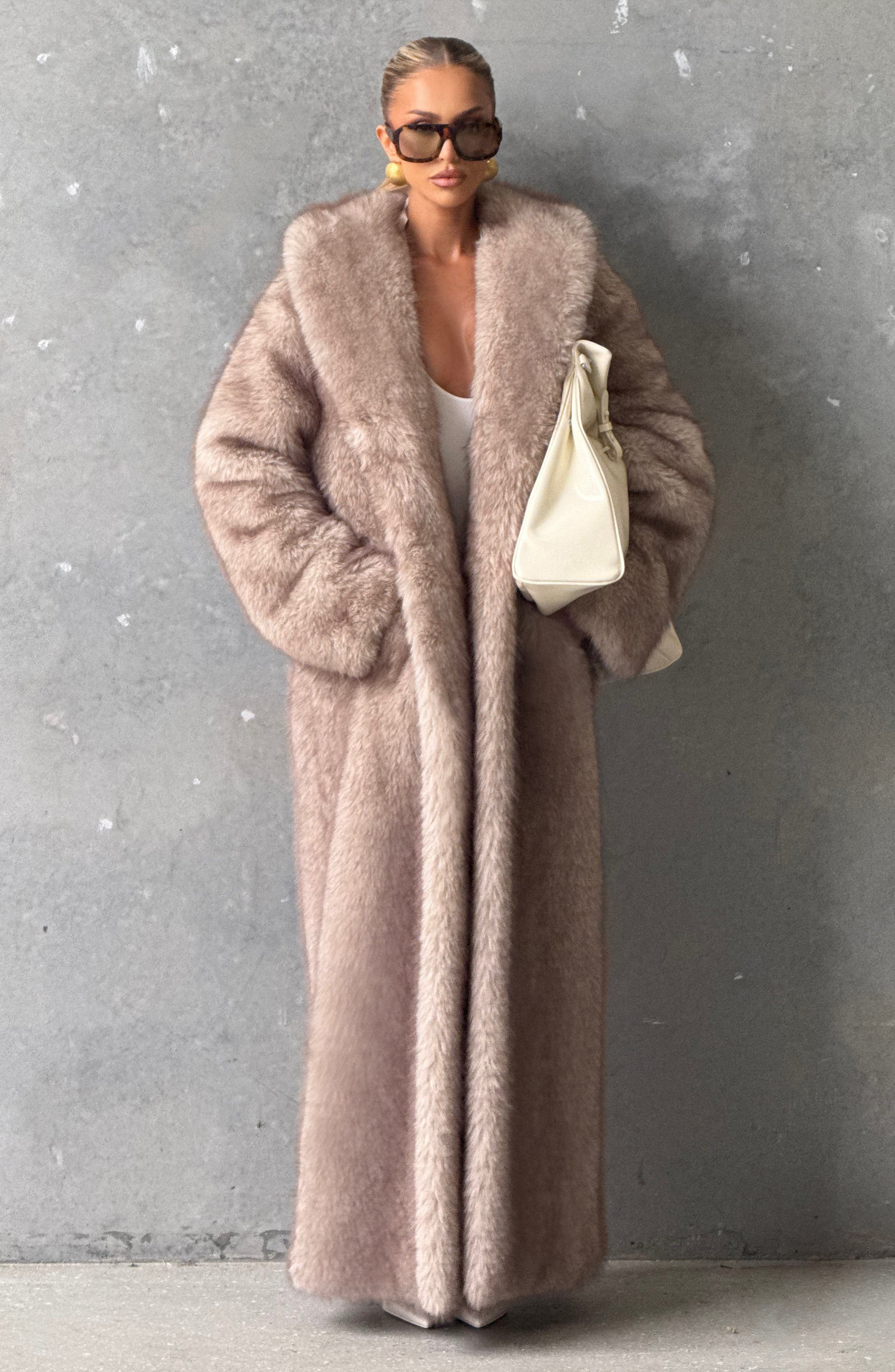 Inés™ - Abrigo Largo en Piel Sintética Beige de Lujo